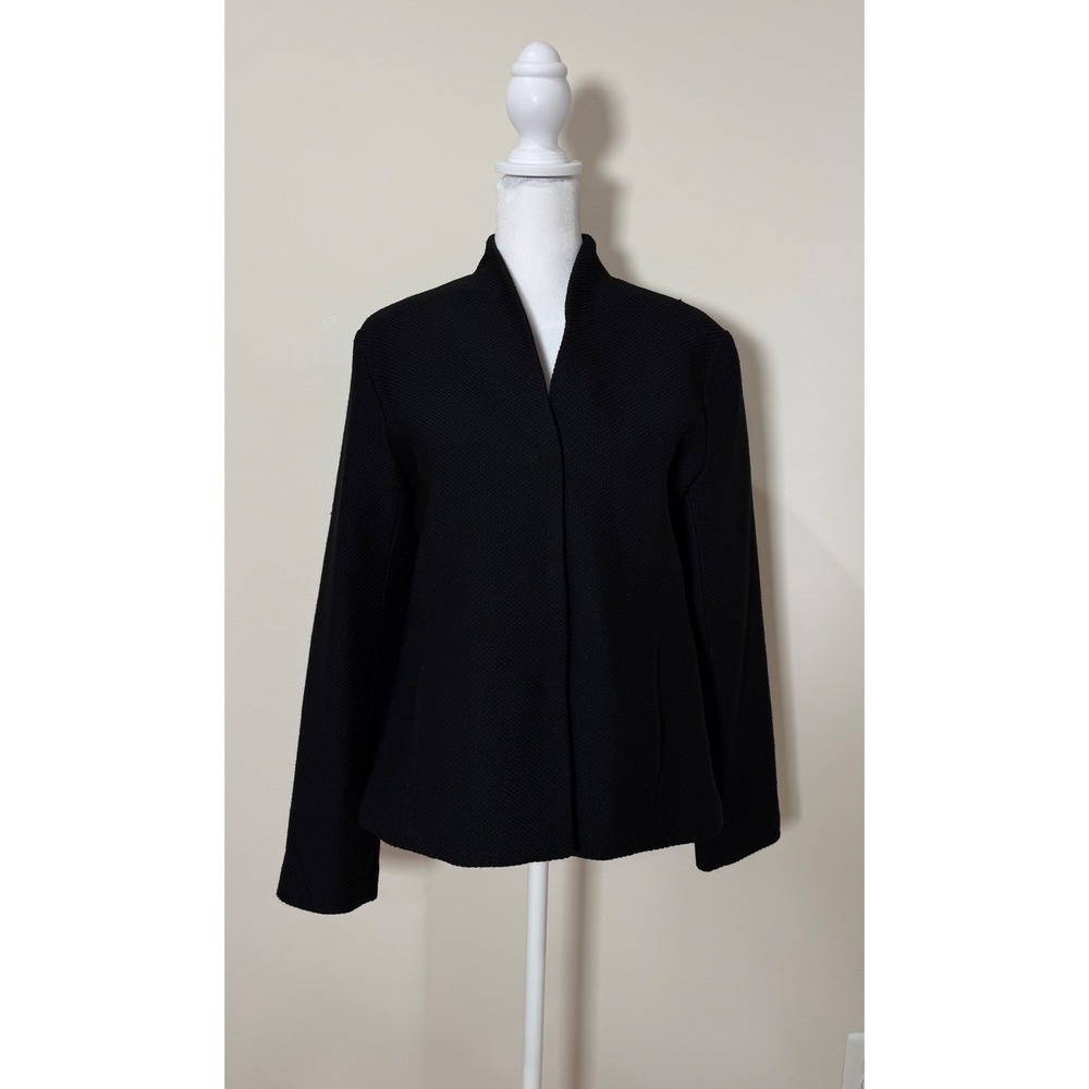 EILEEN FISHER Black Wool Blazer Jacket Women Size S Italian Fabric